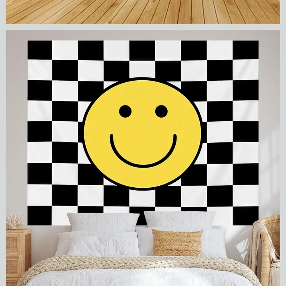NEW! Smiley Face Checkered Wall Tapestry - Picture 3 of 5